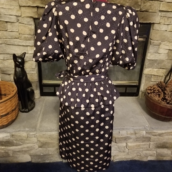 Vintage 80s Polka Dot Peplum Dress - Picture 3 of 4